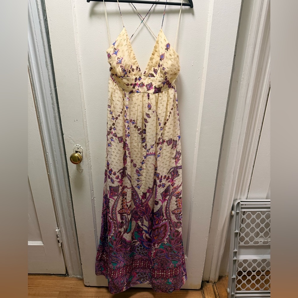 Tibi Cream Dress with Purple Floral Print
